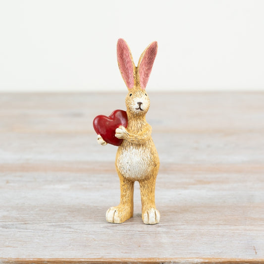 Jasper Rabbit with Red Heart 14cm – Charming Decorative Figurine for Gifting