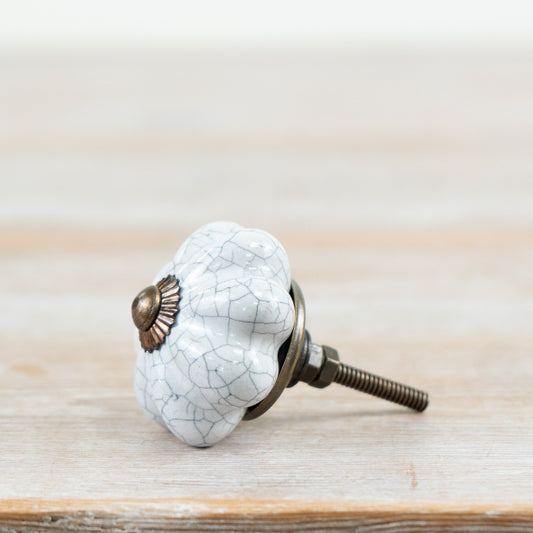 White Crackle Ceramic Door Knob 7cm – Vintage Drawer Handle, Antique Style Cabinet Knob for Furniture & Home Decor
