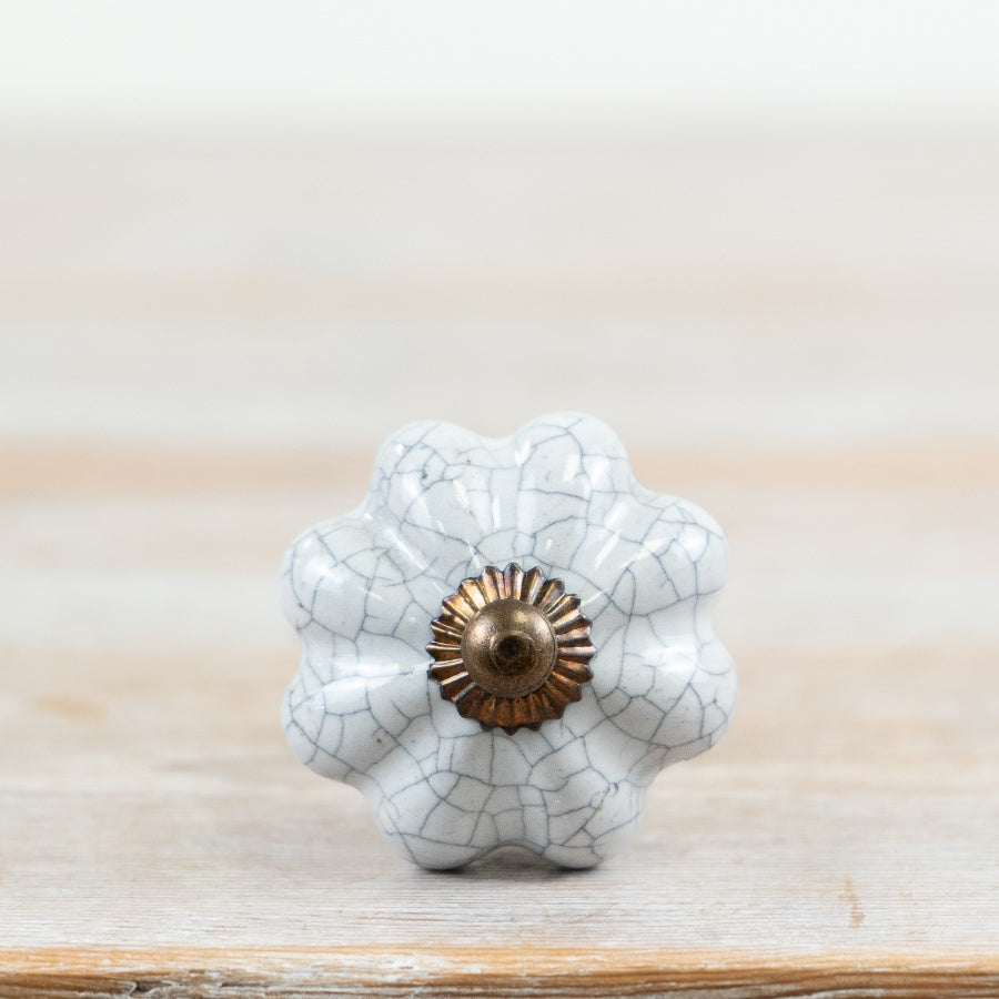 White Crackle Ceramic Door Knob 7cm – Vintage Drawer Handle, Antique Style Cabinet Knob for Furniture & Home Decor