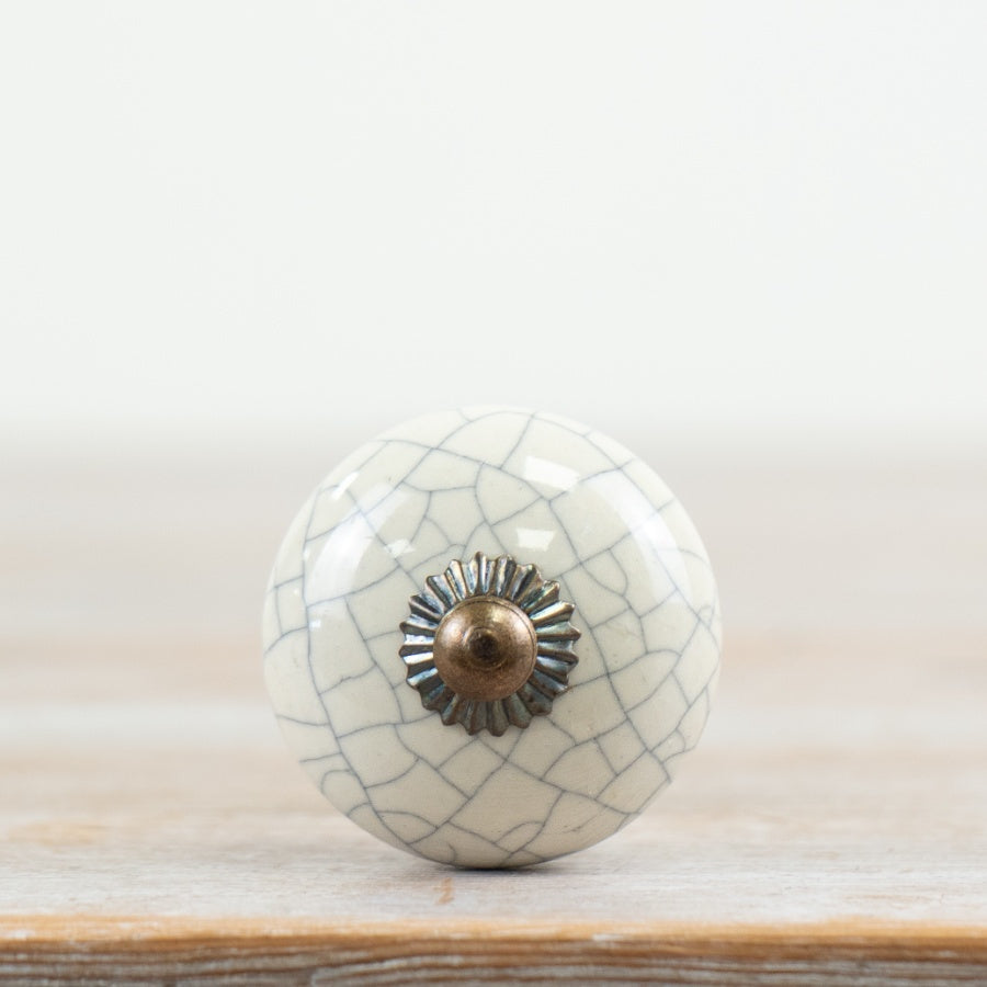 Antique Brass Ceramic Knob 7cm – Vintage Drawer Handle, Crackle Glaze Furniture Knob for Cabinet & Home Decor