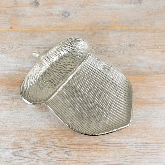 Aluminium Acorn Dish – 30cm Autumn Decorative Bowl, Silver Trinket Holder