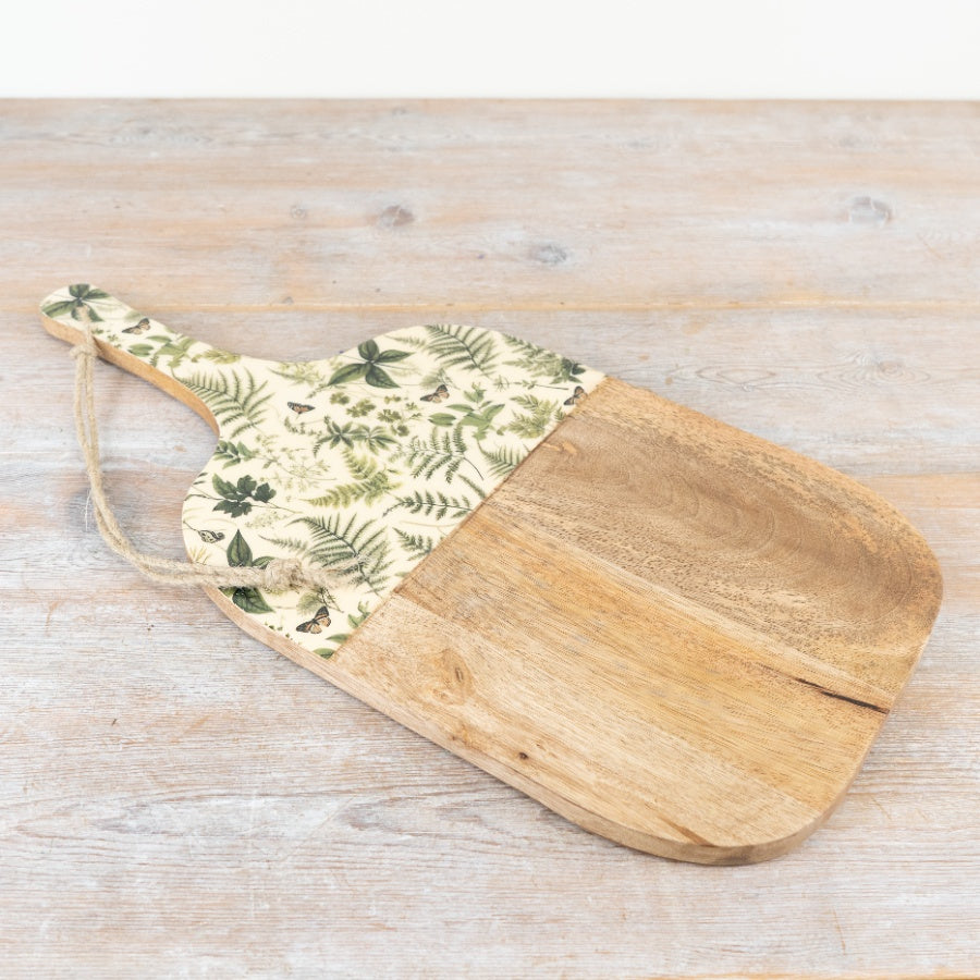 Fern Print Enamel Wooden Board – 50cm Rustic Wall Hanging Decor with Butterflies