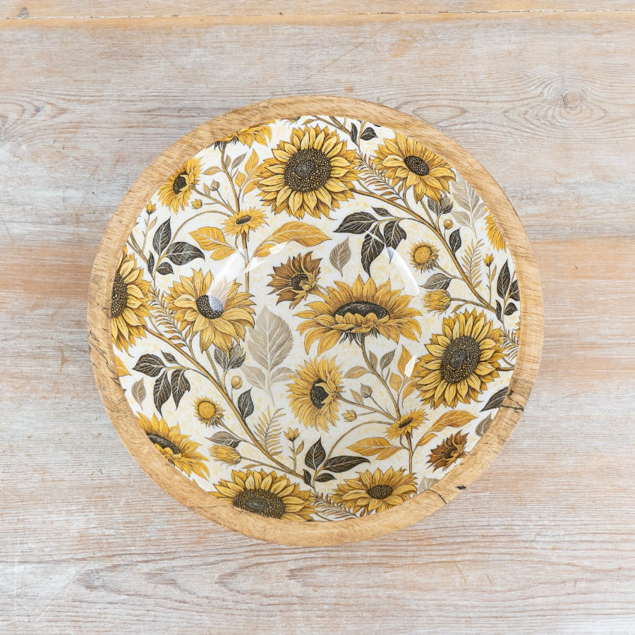 Sunflower Enamel Bowl – 17cm Decorative Wooden & Enamel Dish, Bright Floral Design