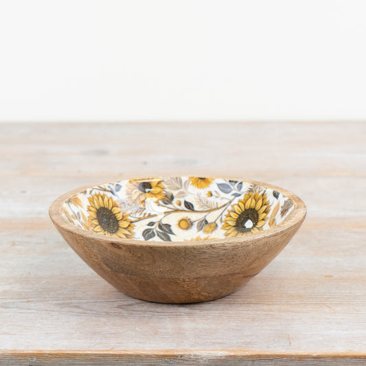 Sunflower Enamel Bowl – 17cm Decorative Wooden & Enamel Dish, Bright Floral Design