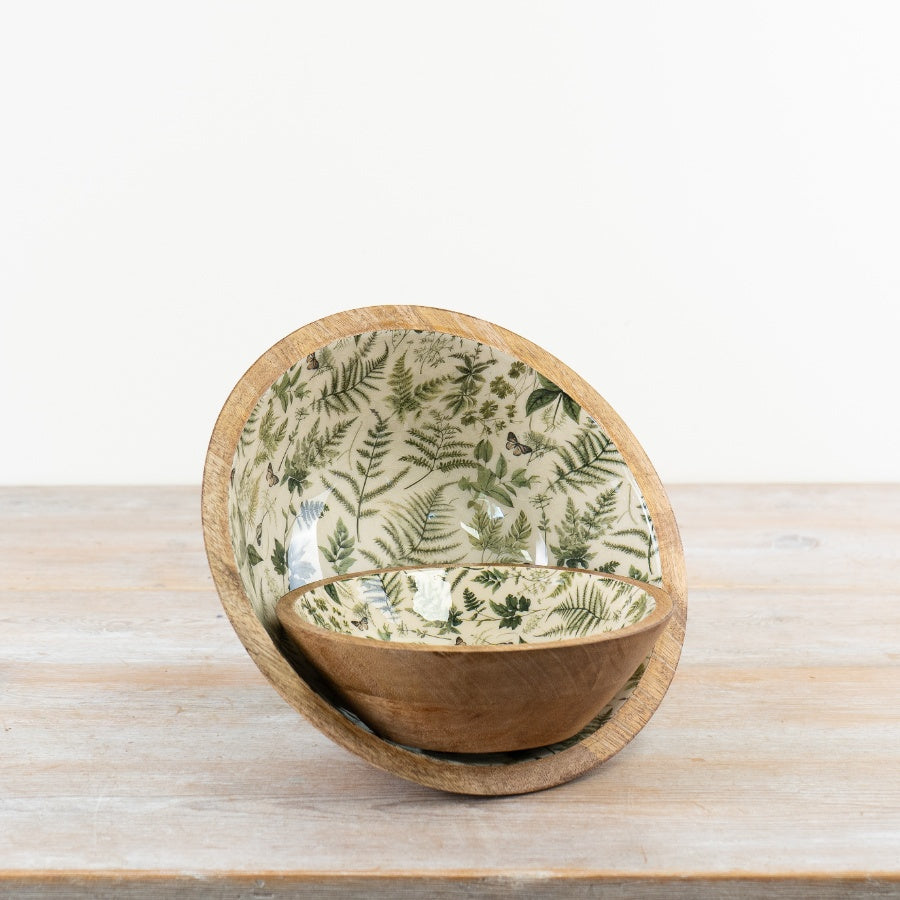 Fern & Butterfly Enamel Bowl – 17cm Wooden Decorative Dish, Nature-Inspired Design
