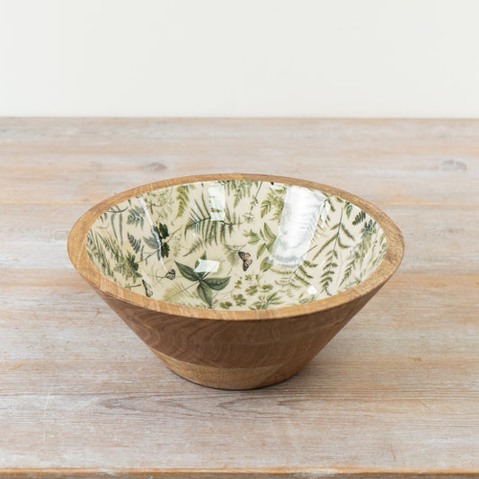 Fern & Butterfly Enamel Bowl – 17cm Wooden Decorative Dish, Nature-Inspired Design