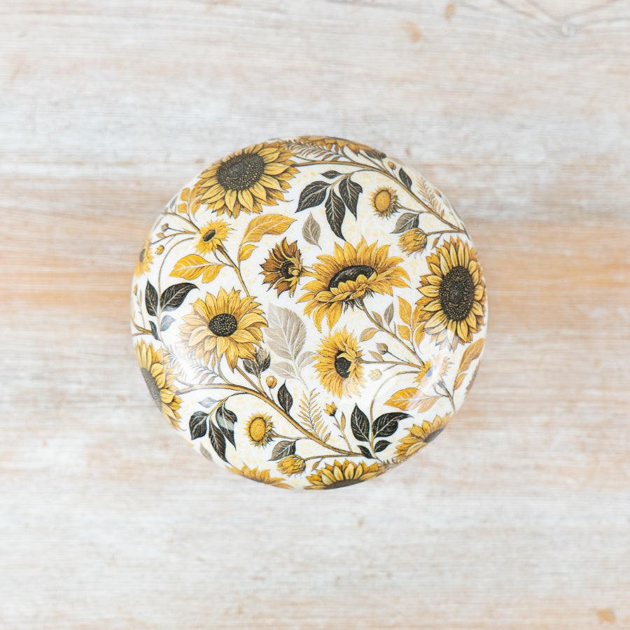 Sunflower Enamel Mushroom Ornament – 10cm Wooden Rustic Decorative Accent