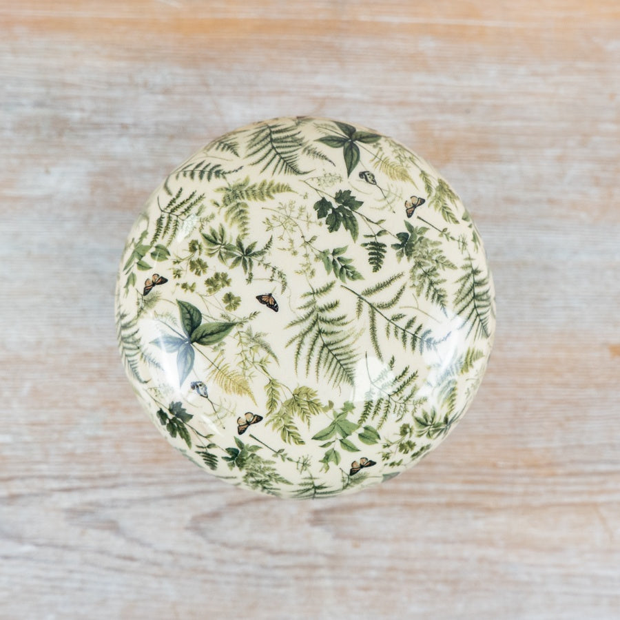 Fern Print Mushroom Ornament – 10cm Mango Wood & Enamel Decorative Accent