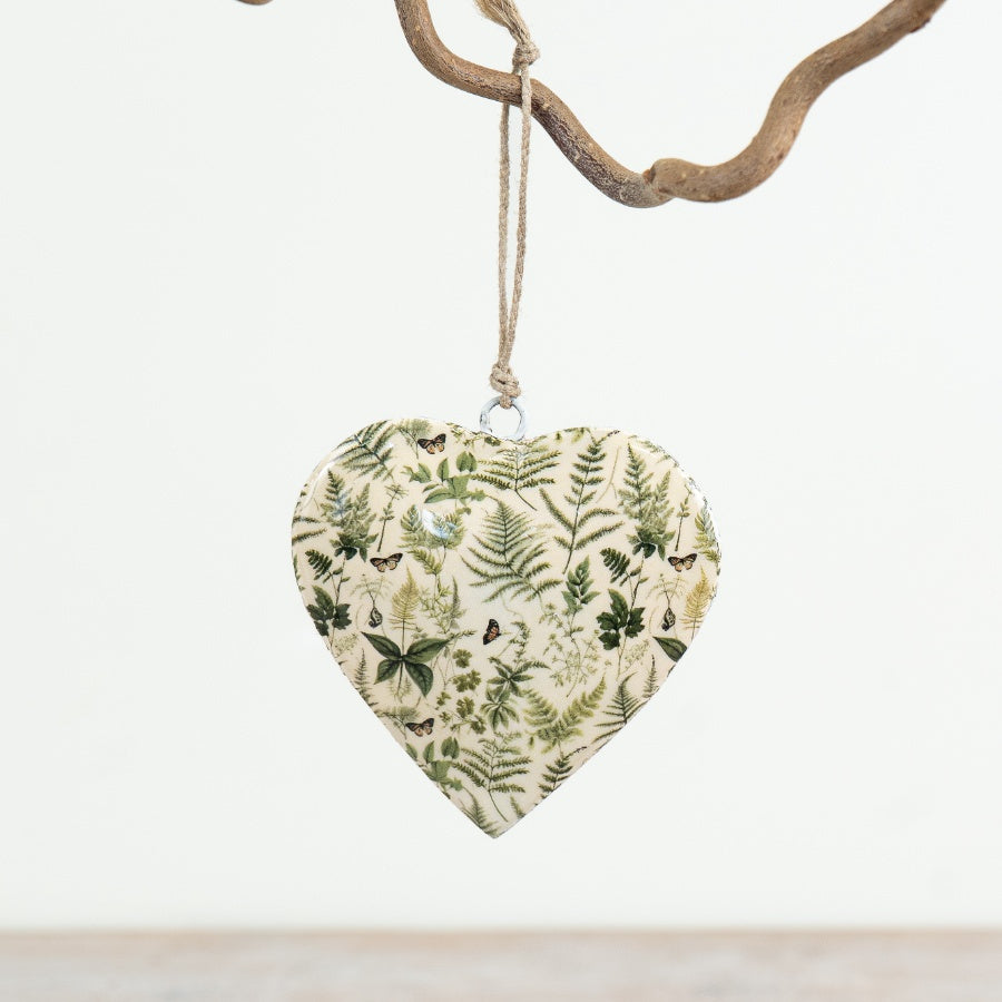 Floral Heart Hanging Decoration 10cm – Enamel Iron Heart Ornament, Rustic Home Décor Gift Accent