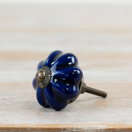 Flower Design Door Knob – 7cm Blue Vintage Ceramic Drawer Pull, Floral Cabinet Handle