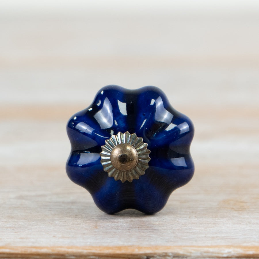 Flower Design Door Knob – 7cm Blue Vintage Ceramic Drawer Pull, Floral Cabinet Handle