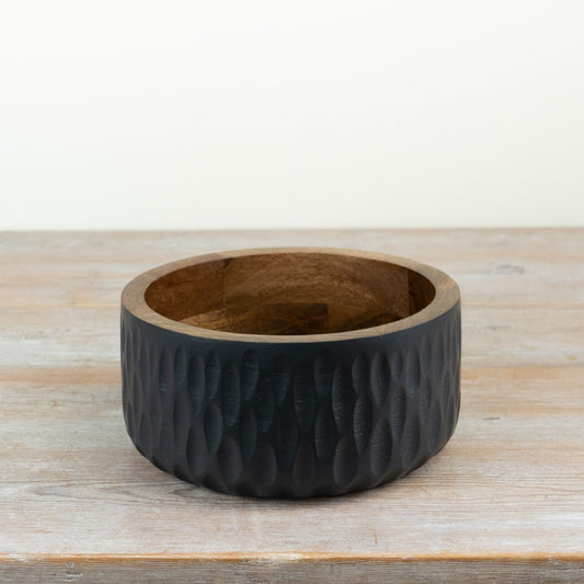 Black Wooden Bowl 20cm – Textured Decorative Bowl, Modern Rustic Serving Dish for Fruit, Table & Home Styling