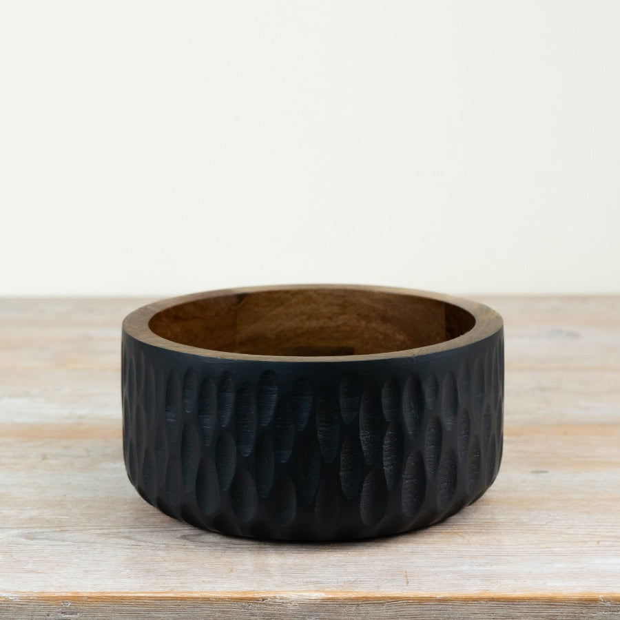 Matt Black Wooden Bowl 25cm – Large Rustic Serving Bowl, Modern Decorative Table Centrepiece