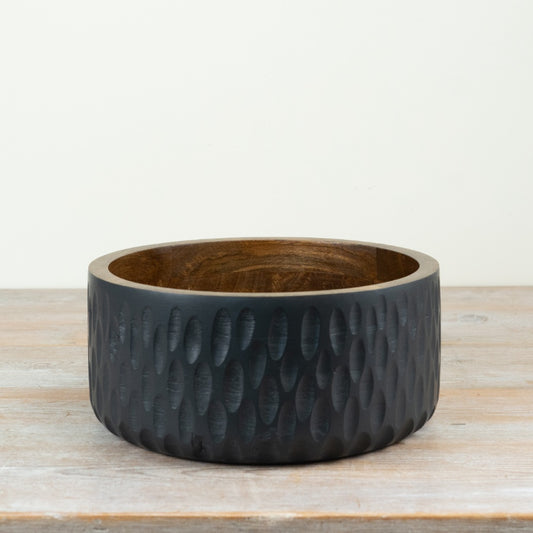 Matt Black Wooden Bowl 30cm – Large Rustic Serving Bowl, Modern Decorative Table Centrepiece