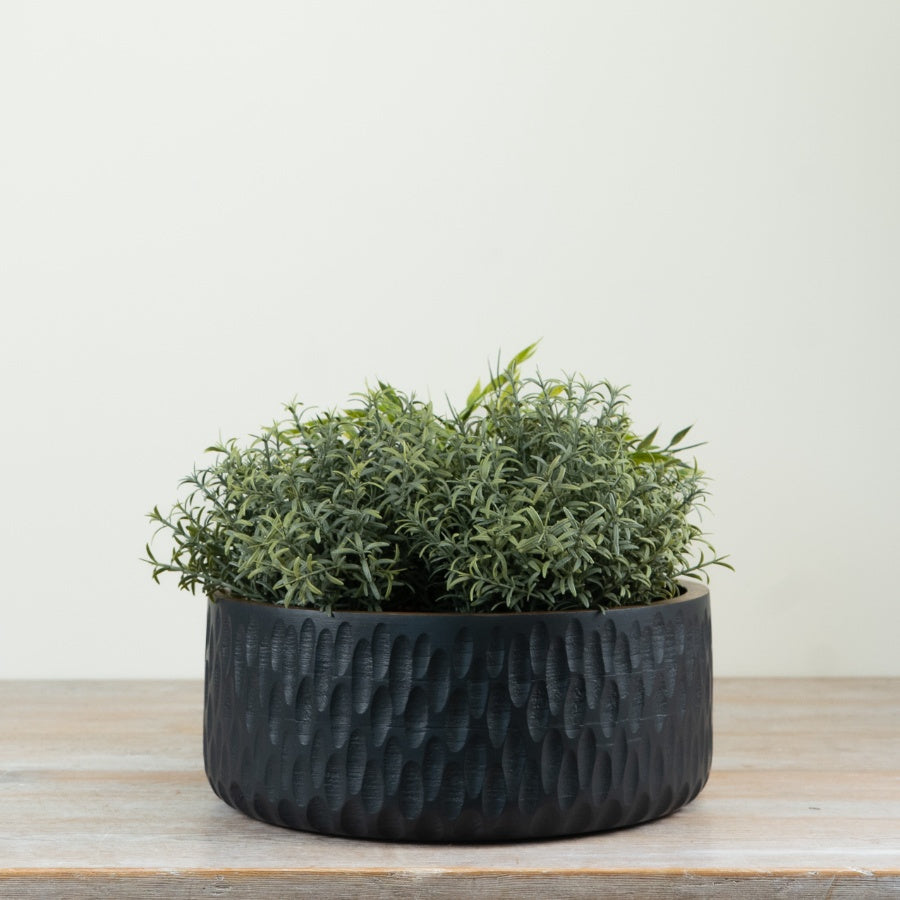 Matt Black Wooden Bowl 30cm – Large Rustic Serving Bowl, Modern Decorative Table Centrepiece