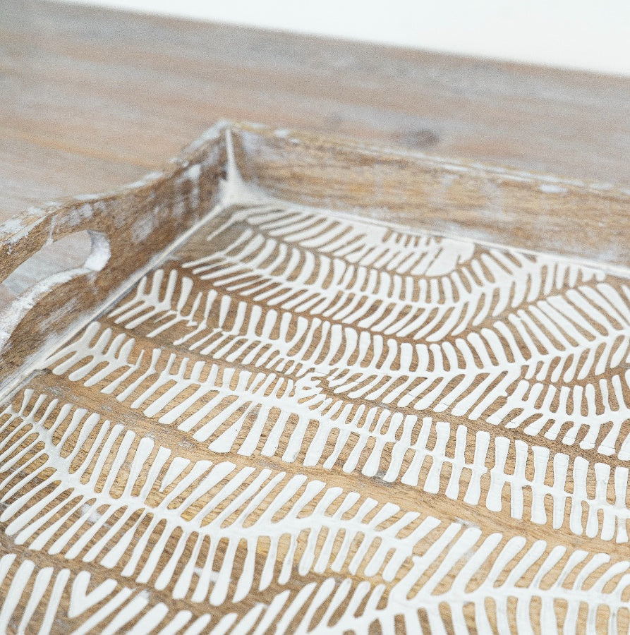 White Washed Serving Tray 25cm – Wooden Rustic Tray, Farmhouse Decorative Display for Drinks & Home Styling