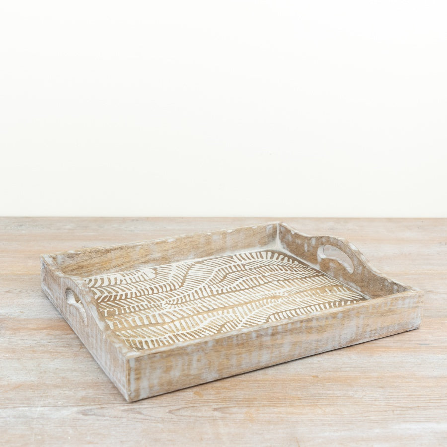 White Washed Wooden Tray 35cm – Rustic Serving Tray, Farmhouse Decorative Display for Drinks & Home Styling