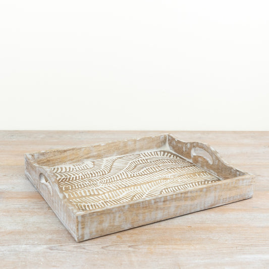 White Washed Wooden Tray 35cm – Rustic Serving Tray, Farmhouse Decorative Display for Drinks & Home Styling