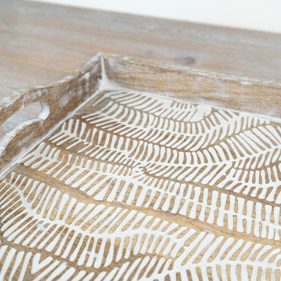 White Washed Wooden Tray 35cm – Rustic Serving Tray, Farmhouse Decorative Display for Drinks & Home Styling