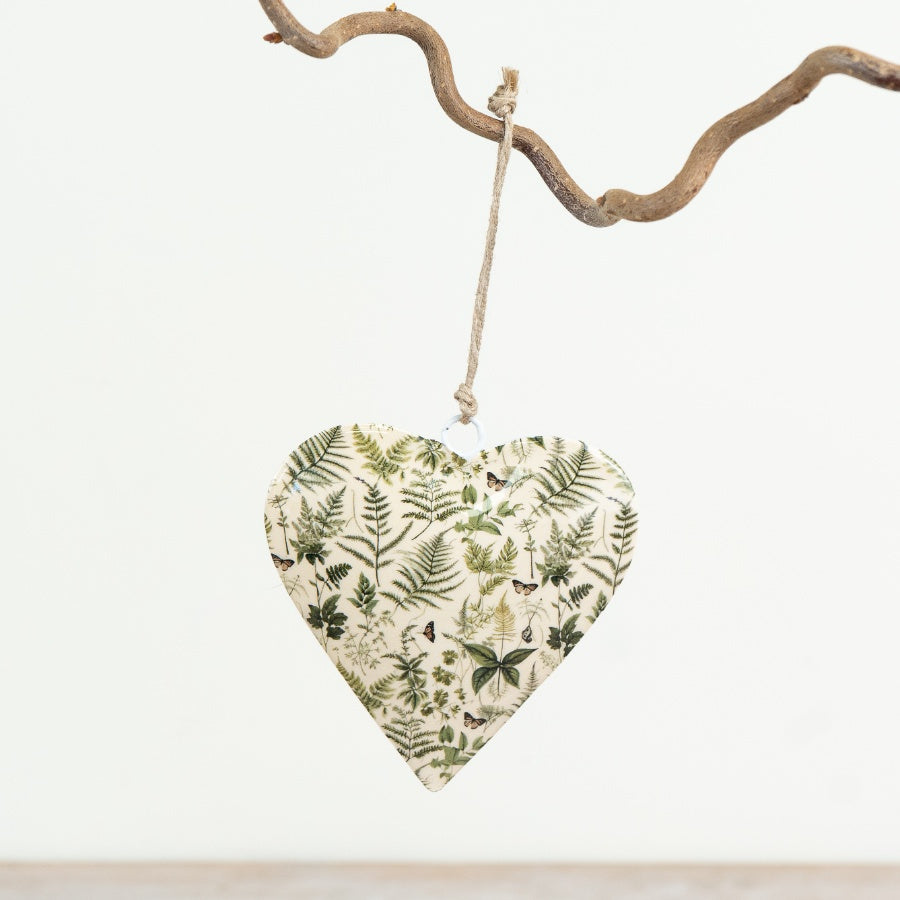 Leaf Hanging Heart Decoration 8cm – Fern & Leaf Pattern Ornament, Rustic Nature Home Décor Gift