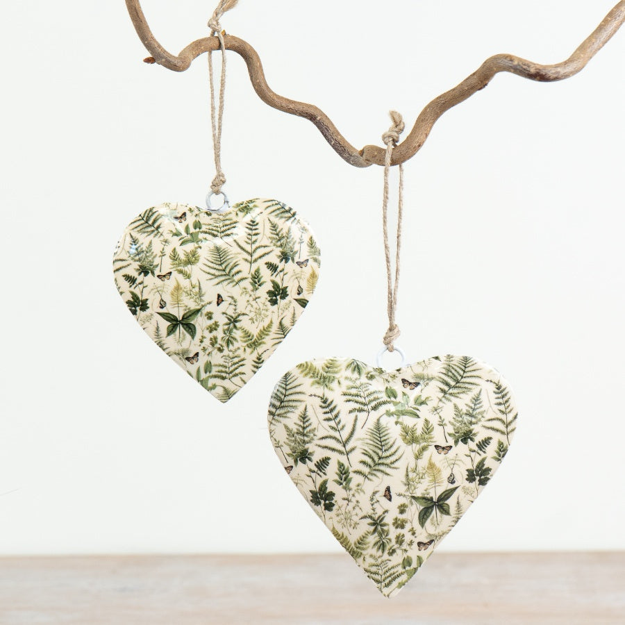 Leaf Hanging Heart Decoration 8cm – Fern & Leaf Pattern Ornament, Rustic Nature Home Décor Gift