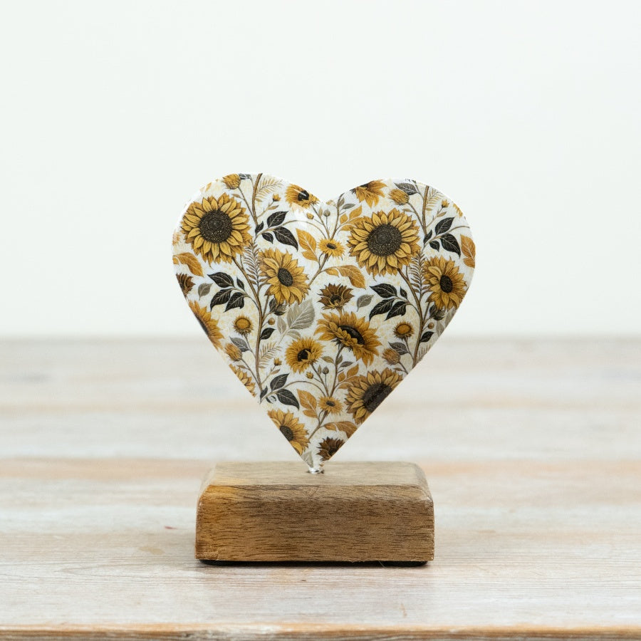 Sunflower Heart on Wood Base, 12cm
