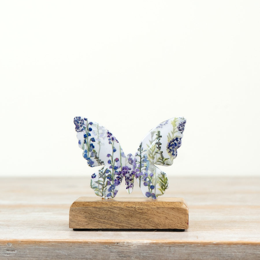 Enamel-Coated Butterfly Ornament 10cm – Decorative Metal & Wood Nature Accent, Rustic Home Decor for Shelf Display