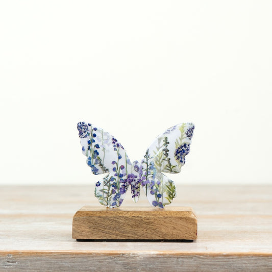 Enamel-Coated Butterfly Ornament 10cm – Decorative Metal & Wood Nature Accent, Rustic Home Decor for Shelf Display