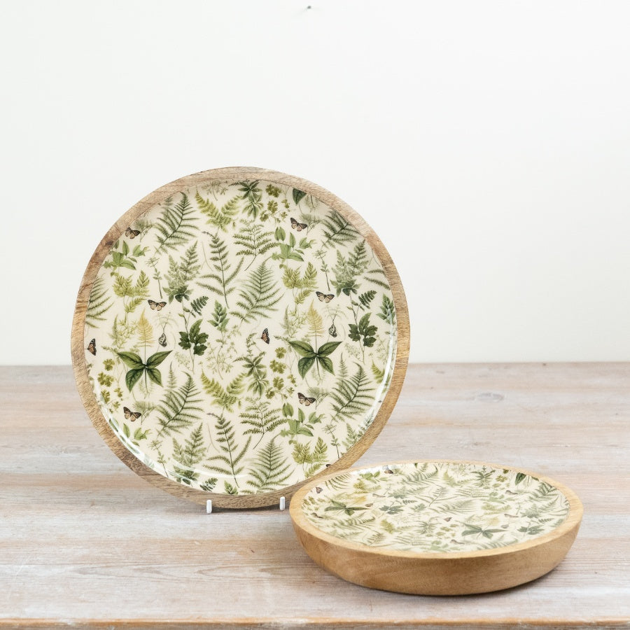 Botanical Serving Plate 20cm – Green Enamel Wooden Decorative Dish