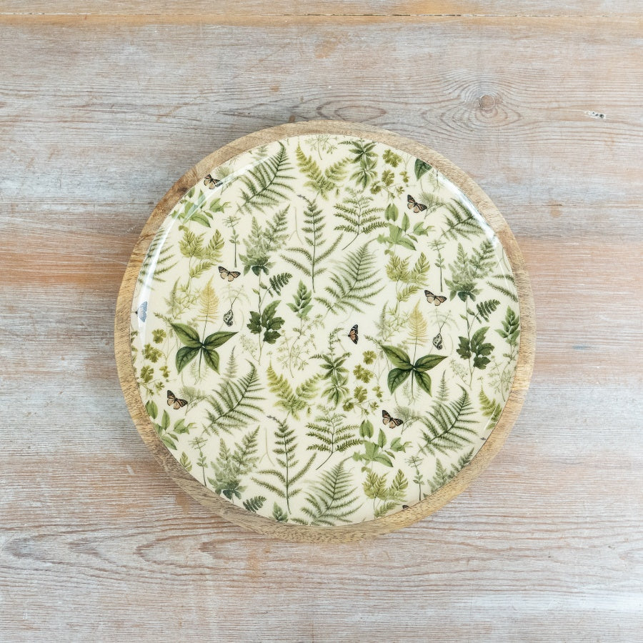 Botanical Serving Plate 20cm – Green Enamel Wooden Decorative Dish