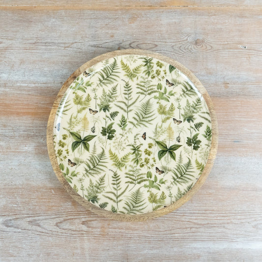 Botanical Serving Plate 20cm – Green Enamel Wooden Decorative Dish