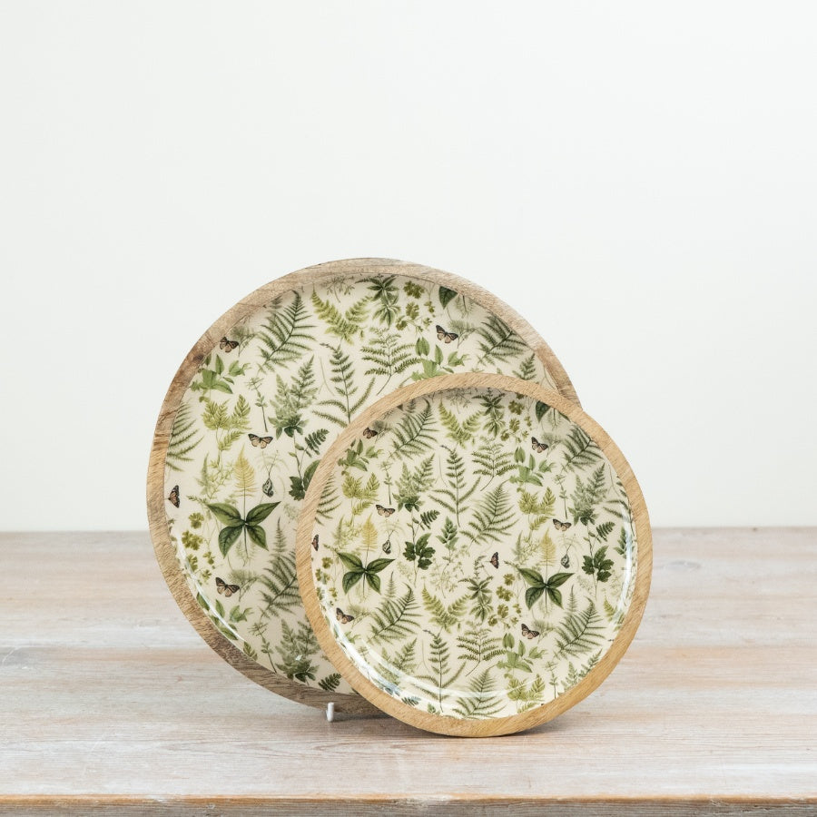 Botanical Serving Plate 25cm – Green Enamel Wooden Decorative Dish