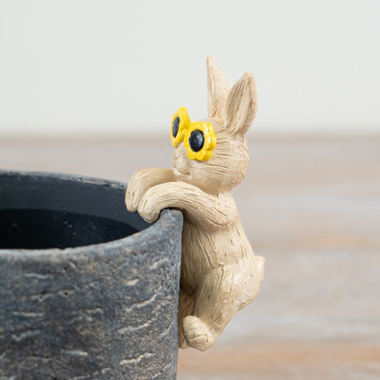 Rabbit Pot Hanger with Sunglasses 10cm – Cute Resin Bunny Planter Decor, Fun Plant Accessory for Indoor & Garden Pots
