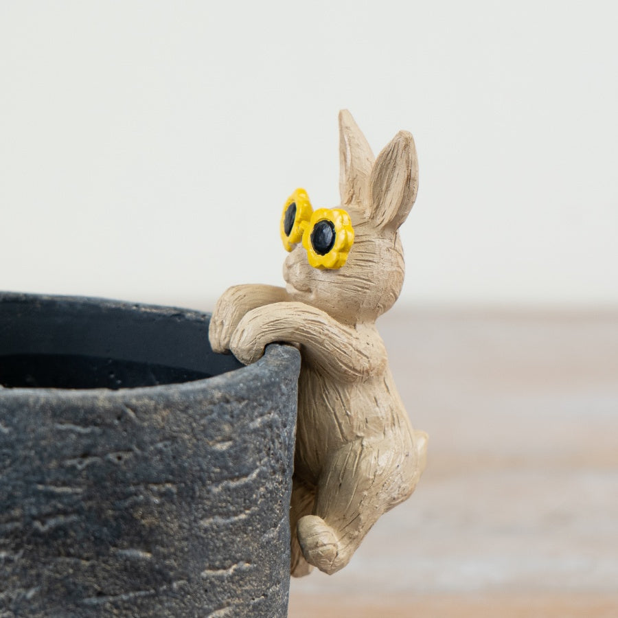 Rabbit Pot Hanger with Sunglasses 10cm – Cute Resin Bunny Planter Decor, Fun Plant Accessory for Indoor & Garden Pots