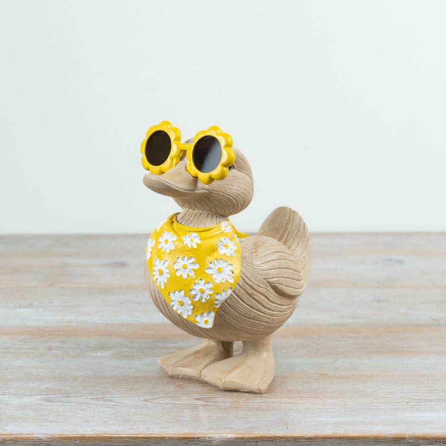 Duck Figurine with Sunglasses & Scarf 21.5cm – Quirky Resin Duck Ornament, Fun Home or Garden Decor Accent