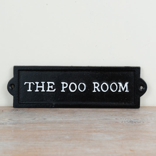 Cast Iron “The Poo Room” Sign 21.8cm – Funny Bathroom Wall Plaque, Rustic Novelty Toilet Door Decor
