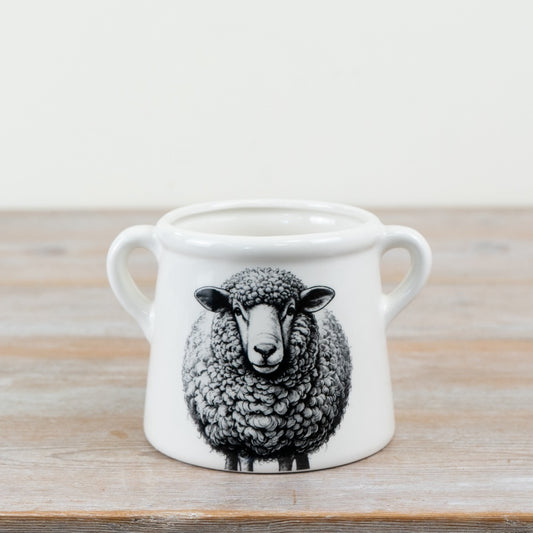 Sheep Planter 15cm – Ceramic Plant Pot with Grey Sheep Design, Rustic Farmhouse Indoor Plant Holder