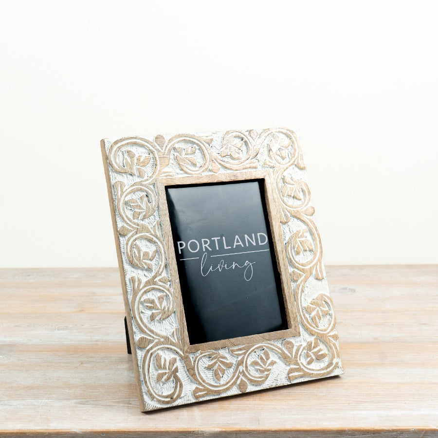 Patterned Wooden Photo Frame 28.5cm – Swirl Flower Design Picture Frame, Decorative Home Display for Shelf & Table