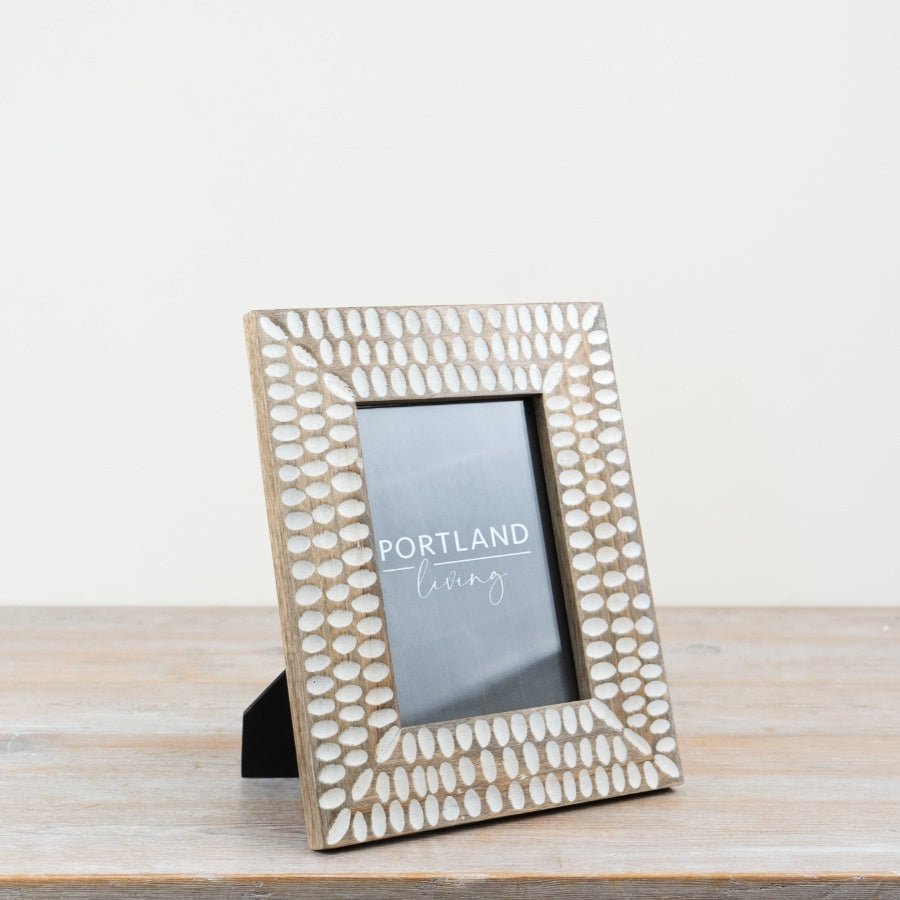 Patterned Wooden Photo Frame 28cm – Rustic Natural Picture Frame, Decorative Display for Shelf & Table Styling