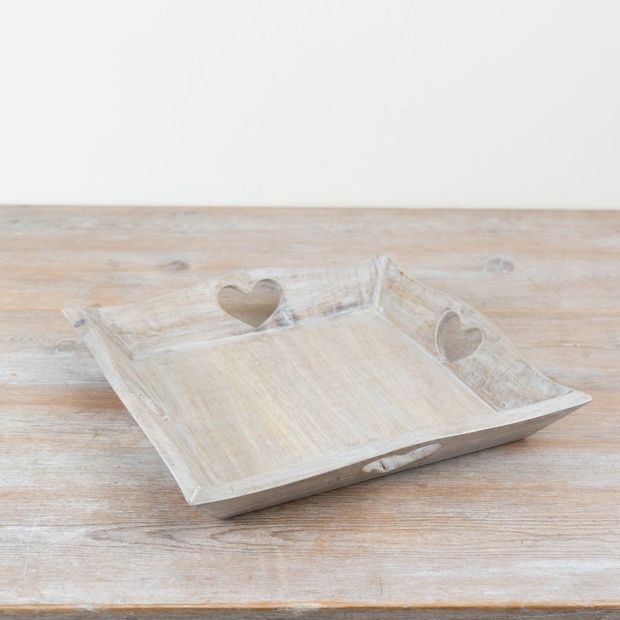 Rustic Wooden Heart Cut-Out Tray 31cm – Decorative Serving Tray, Farmhouse Display Platter for Kitchen & Table Styling