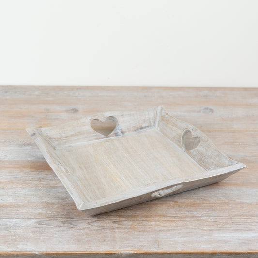 Rustic Wooden Heart Cut-Out Tray 31cm – Decorative Serving Tray, Farmhouse Display Platter for Kitchen & Table Styling