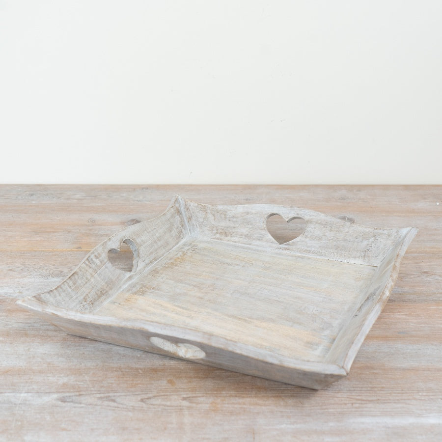 Rustic Wooden Heart Cut-Out Tray 36cm – Decorative Serving Tray, Farmhouse Display Platter for Kitchen & Table Styling