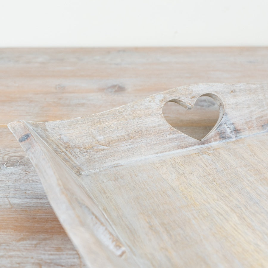 Rustic Wooden Heart Cut-Out Tray 36cm – Decorative Serving Tray, Farmhouse Display Platter for Kitchen & Table Styling