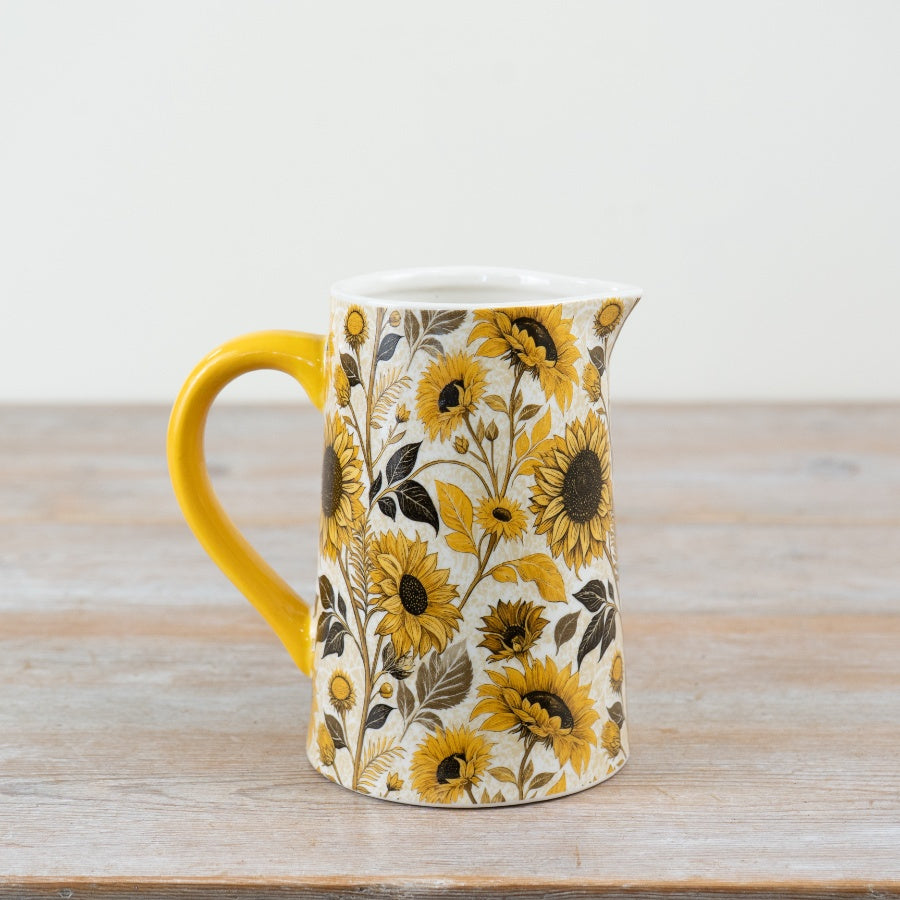 Ceramic Sunflower Jug 16cm – Decorative Floral Vase, Country Cottage Home Décor, Gift Idea