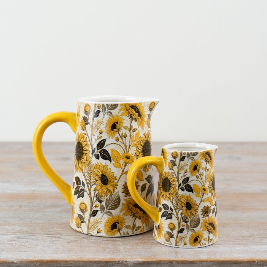 Ceramic Sunflower Jug 16cm – Decorative Floral Vase, Country Cottage Home Décor, Gift Idea