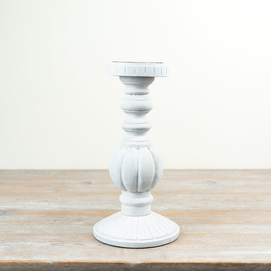 White Washed Candle Holder 30cm – Distressed Wooden Candlestick, Rustic Farmhouse Decor for Dining Table Display