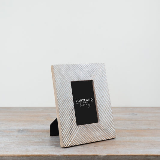 Striped White Washed Photo Frame 25.5cm – Rustic Wooden Picture Frame, Natural Decorative Display for Shelf & Table