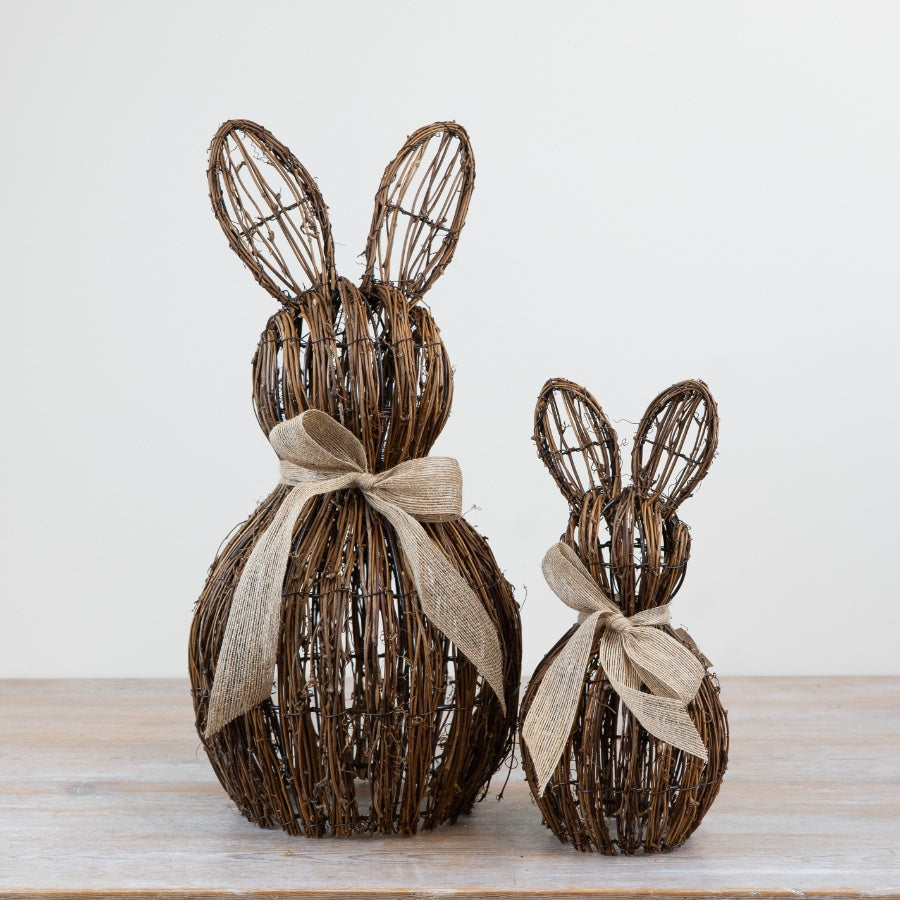 Rattan Bunny Decoration 20cm – Rustic Rabbit Ornament with Bow for Home Décor Accent