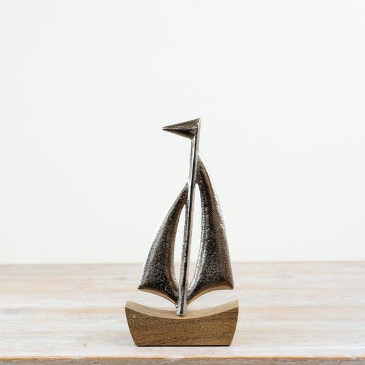 Wooden Ship Ornament on Base 30cm – Large Nautical Decor Piece, Coastal Home Accent for Shelf or Office Styling
