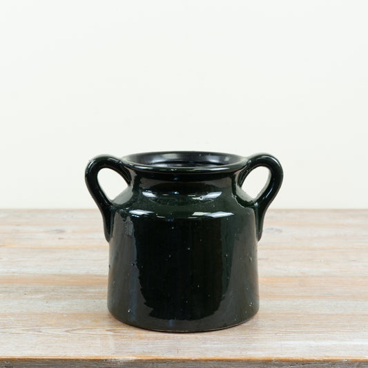 Forest Green Glazed Pot Vase 21cm – Waterproof Ceramic Vase with Dual Handles Decorative Home Decor